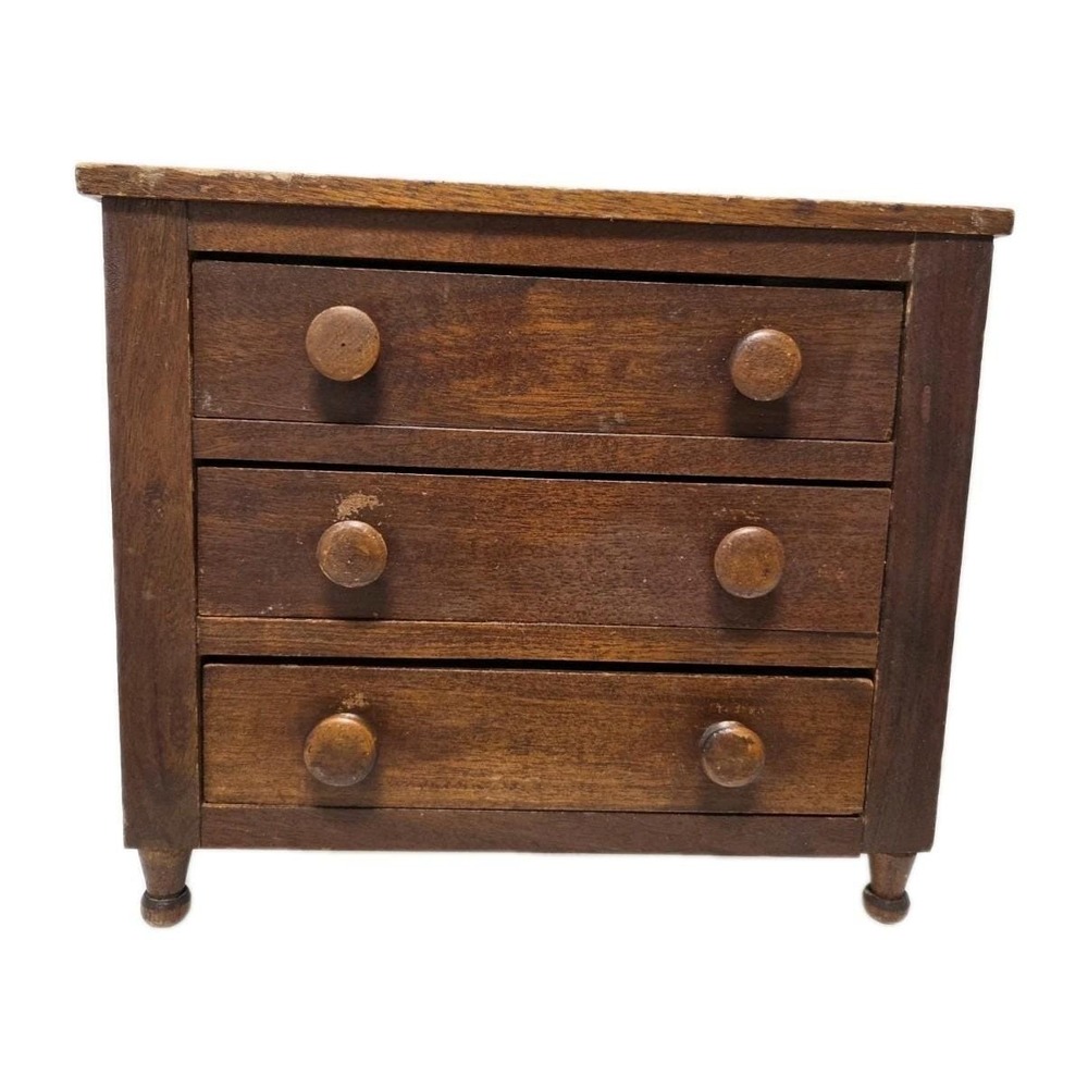 Antique‎ 19th Century Miniature Wood Vanity Doll Accessory Drawer Chest 9"x6"x8"